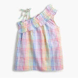 New J.Crew Crewcuts sz 12 One shoulder poplin top rainbow plaid Factory